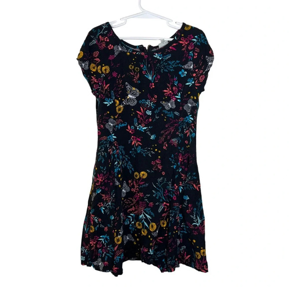 Mudd Girls Butterfly Dress Size 10 Floral Short Sleeve Black Blue Yellow Pink - Picture 1 of 8
